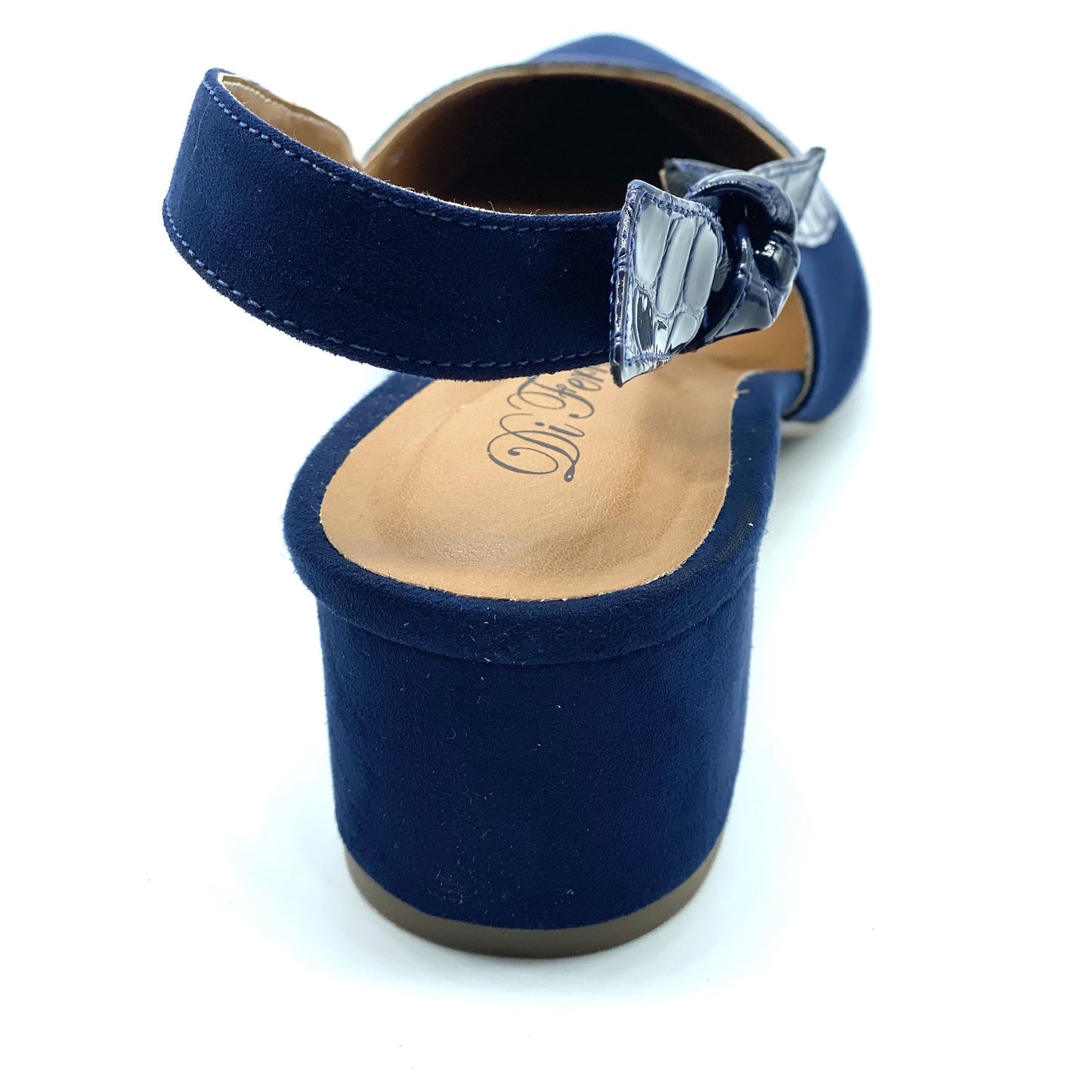 Scarpin aberto Azul nobuck salto bloco
