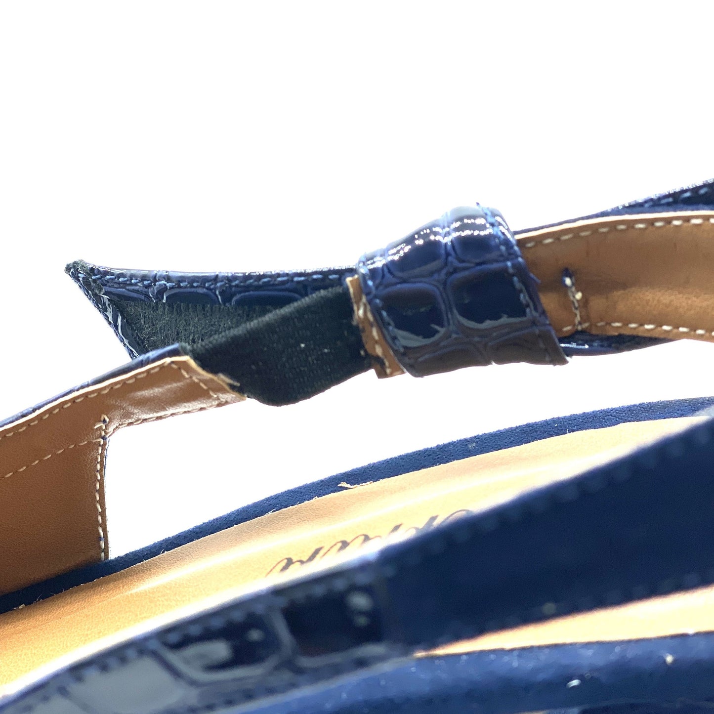 Scarpin aberto Azul nobuck salto bloco