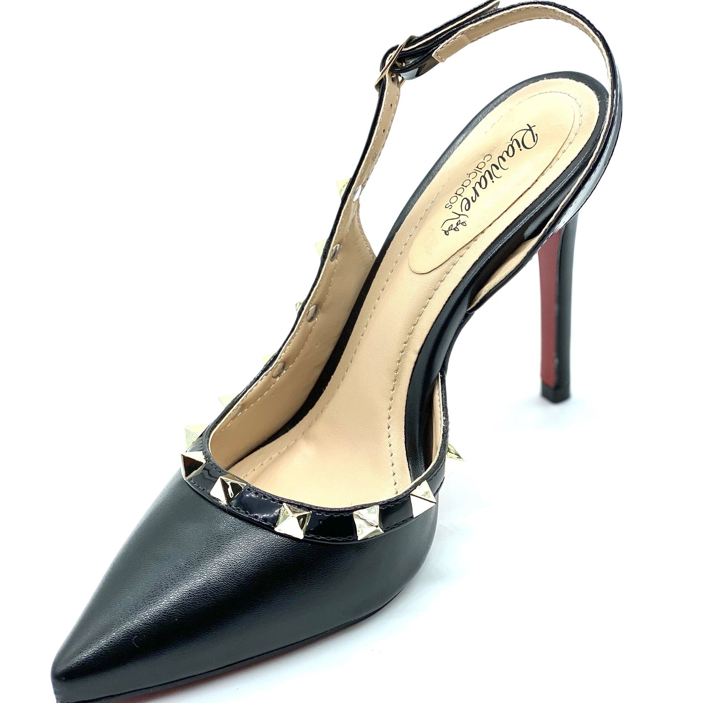 Scapin aberto preto com tachinhas salto fino