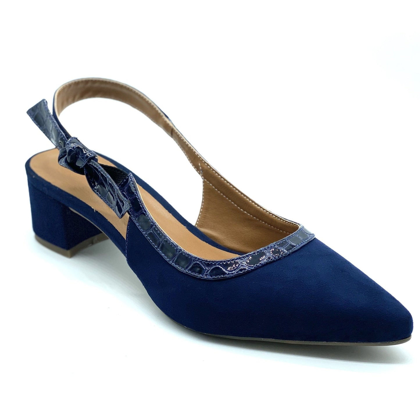 Scarpin aberto Azul nobuck salto bloco