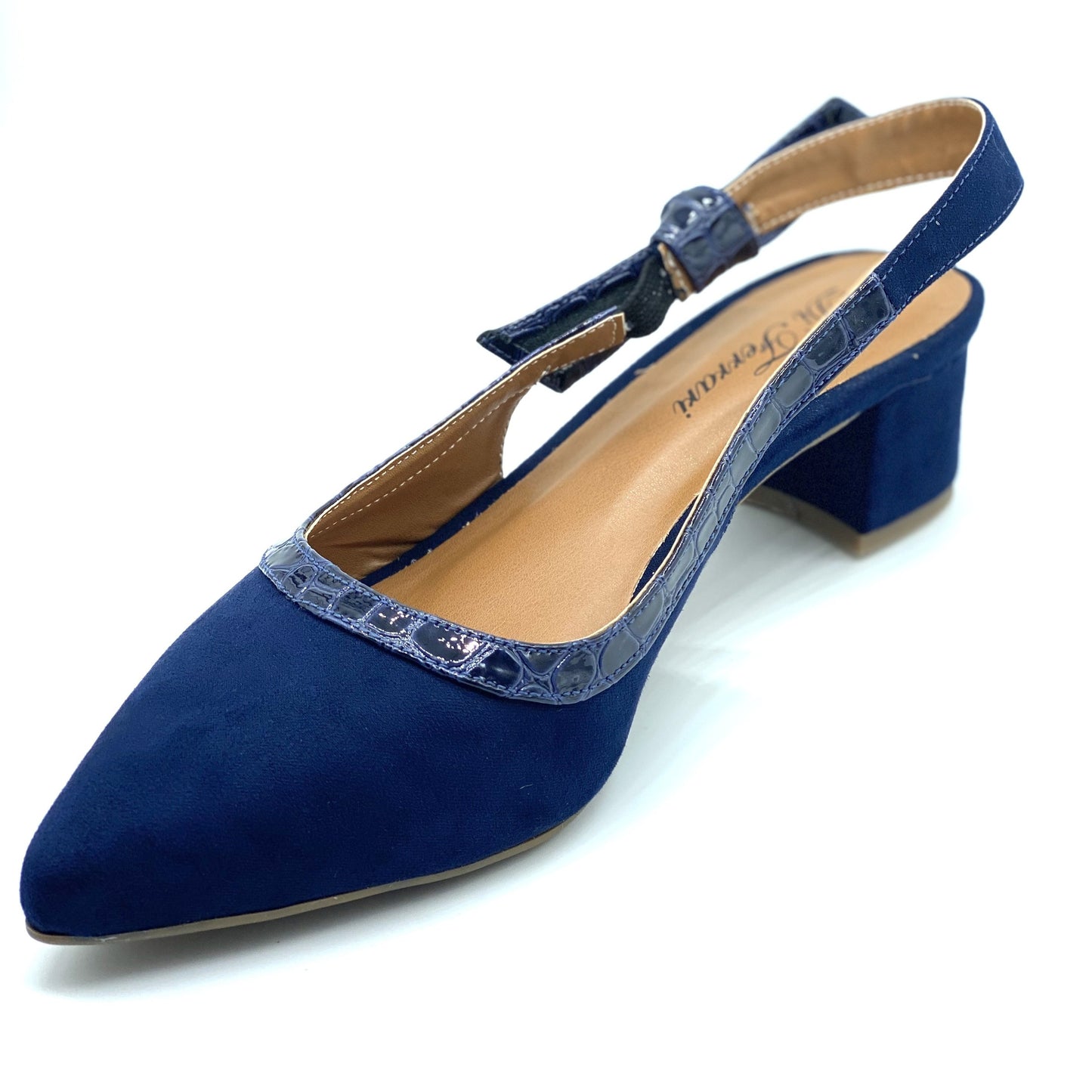 Scarpin aberto Azul nobuck salto bloco