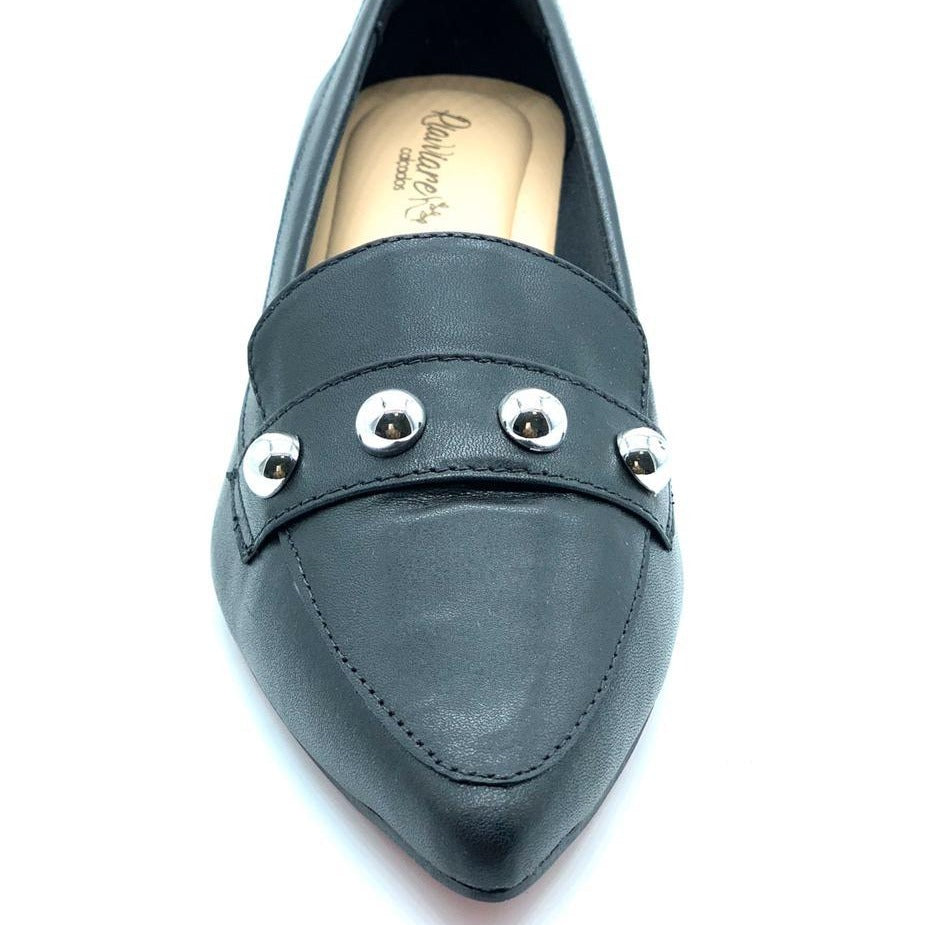 Scarpin preto com tacha couro comfort premium salto bloco