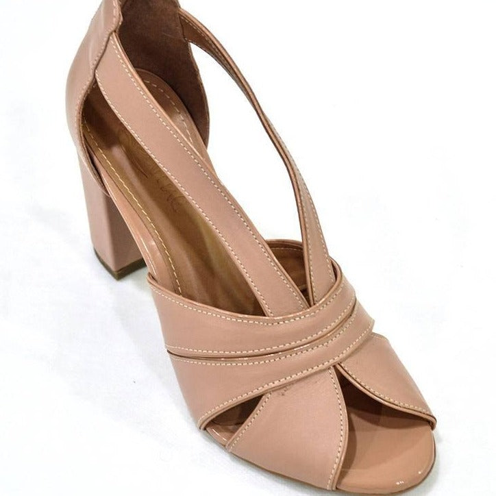 Sandália/Peep toe nude salto bloco