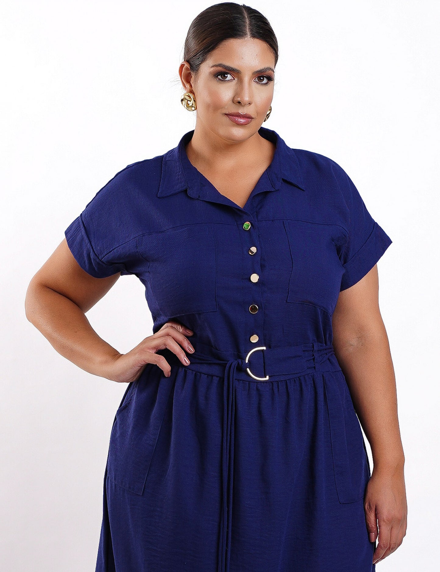 VESTIDO LONGO CHEMISE CINTO CORDÃO MARINHO