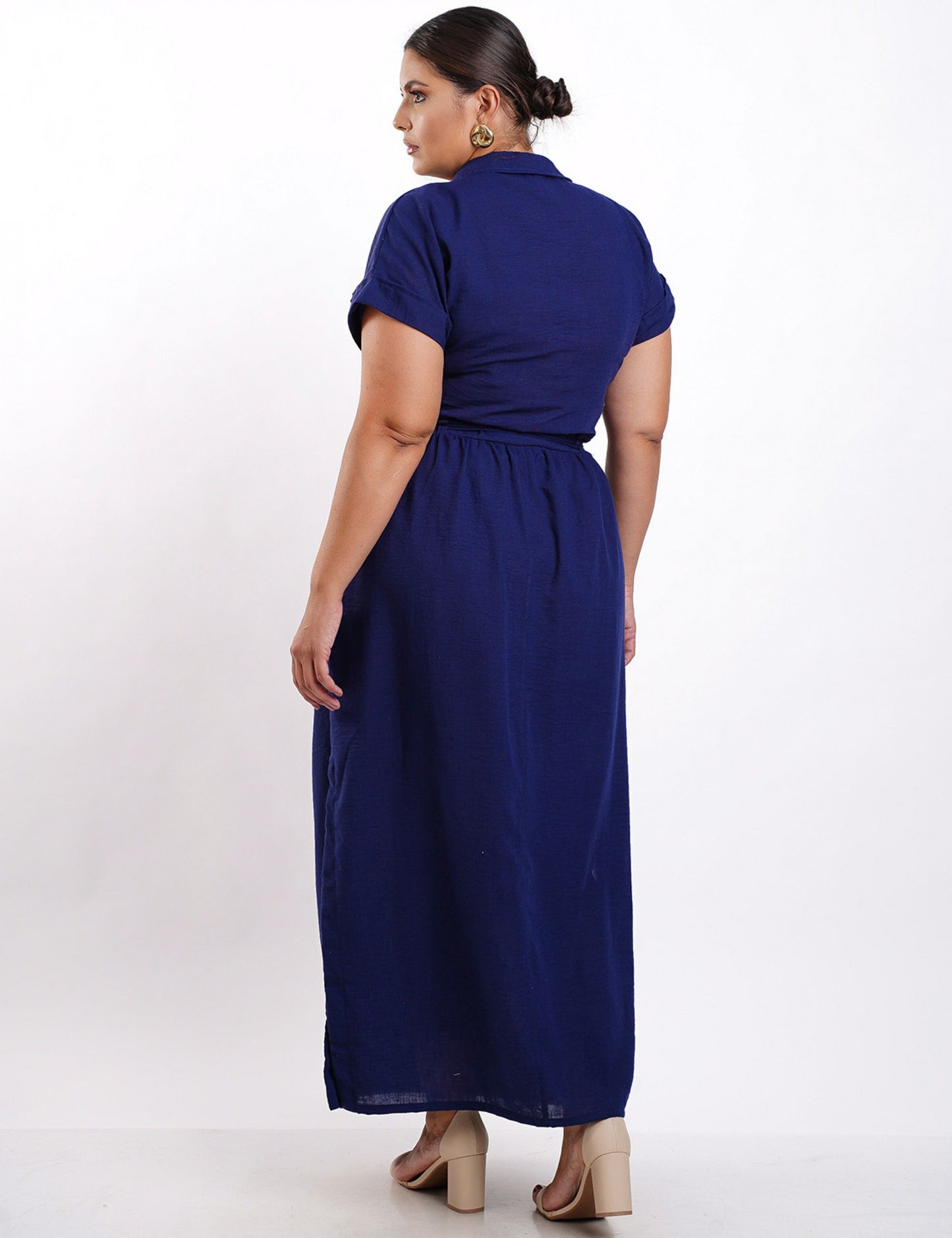 VESTIDO LONGO CHEMISE CINTO CORDÃO MARINHO