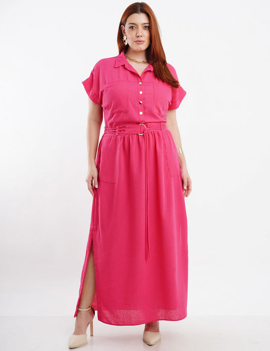 VESTIDO LONGO CHEMISE CINTO CORDÃO PINK