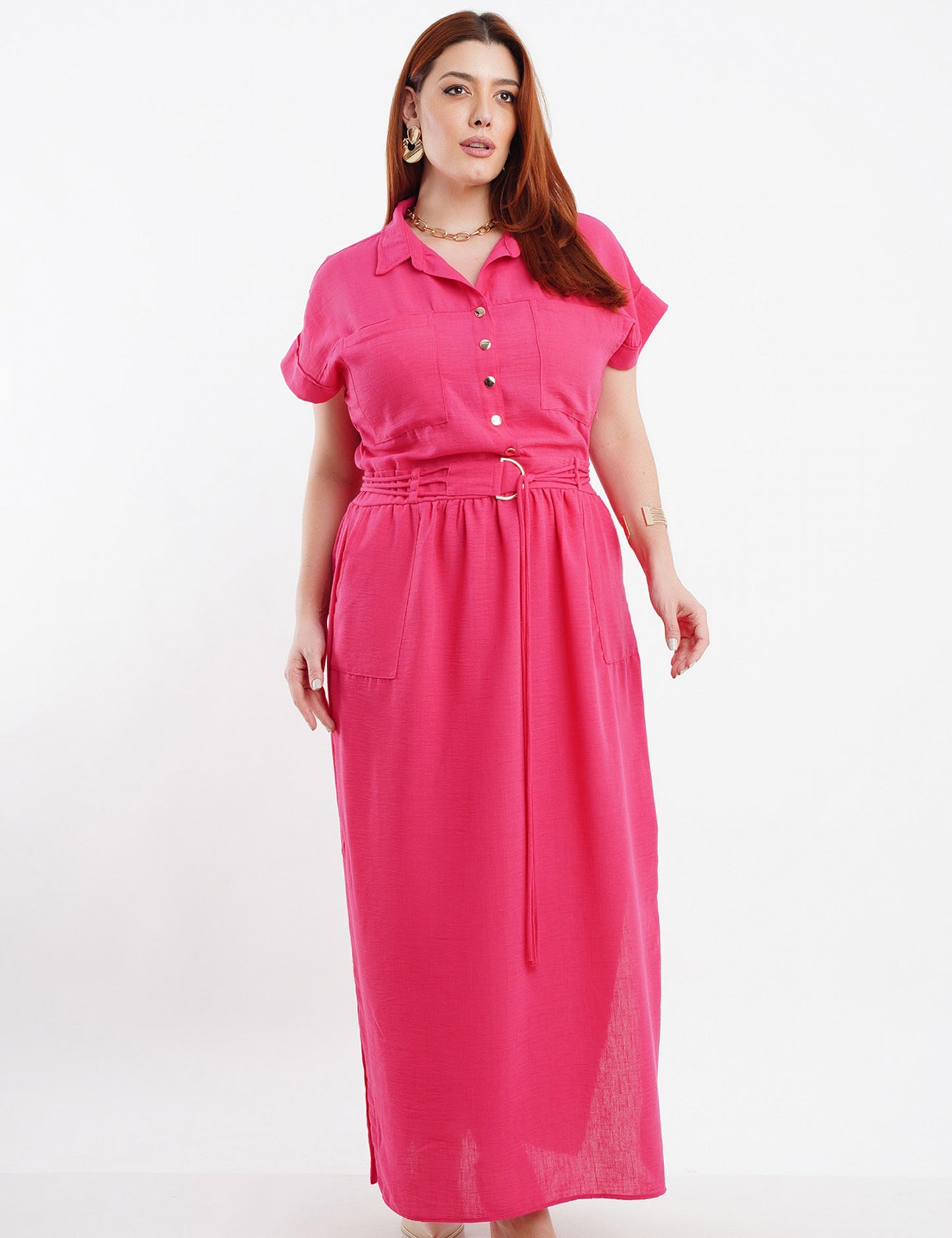 VESTIDO LONGO CHEMISE CINTO CORDÃO PINK