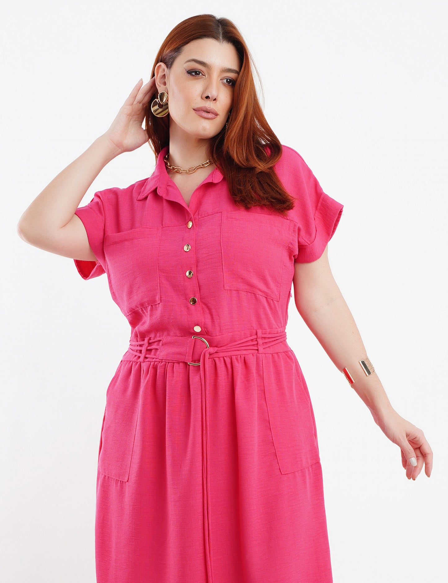 VESTIDO LONGO CHEMISE CINTO CORDÃO PINK