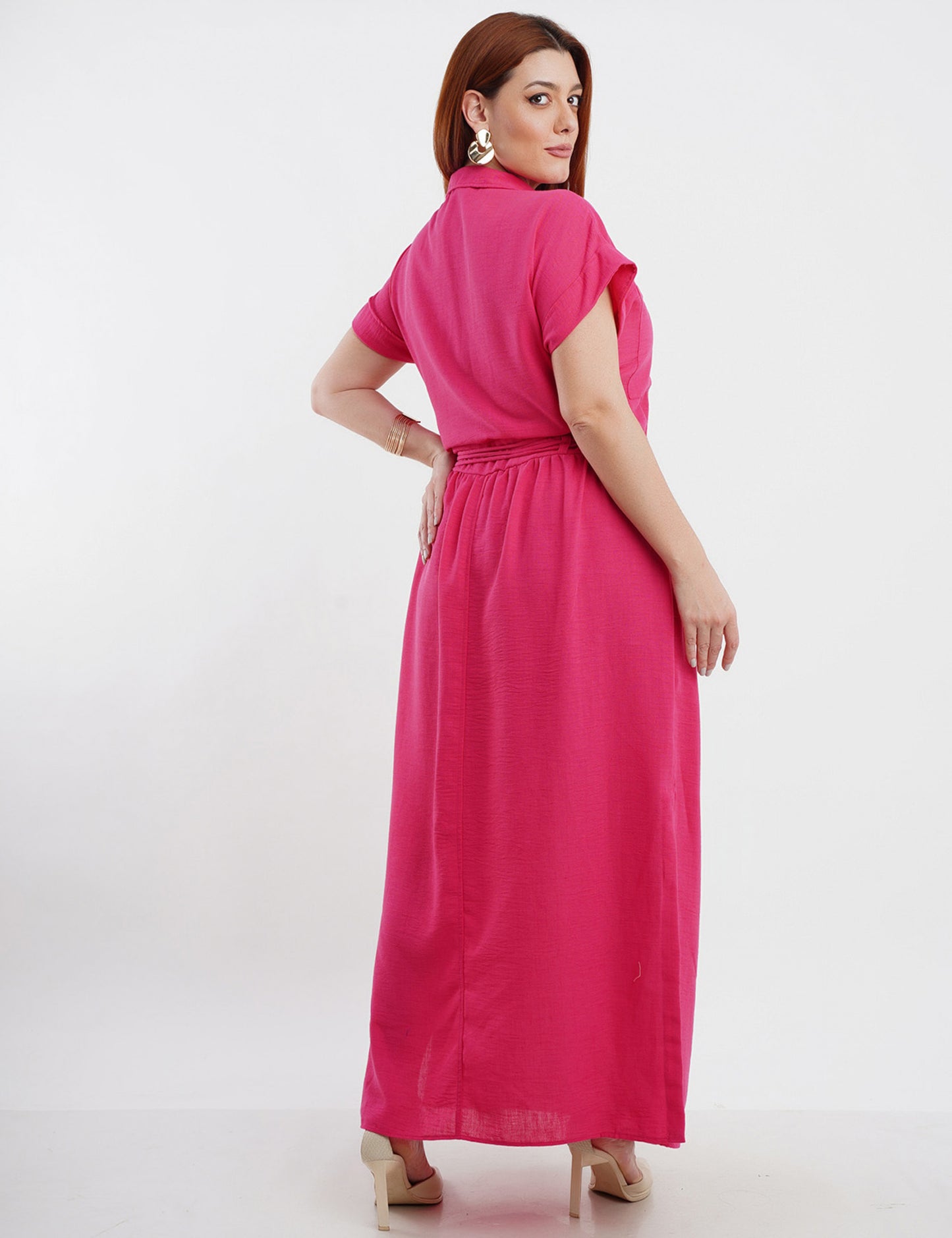 VESTIDO LONGO CHEMISE CINTO CORDÃO PINK