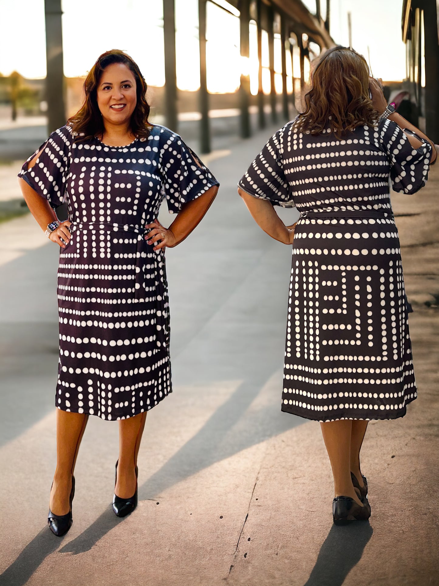 VESTIDO ESTAMPA POÁ PRETO E BRANCO EM MALHA