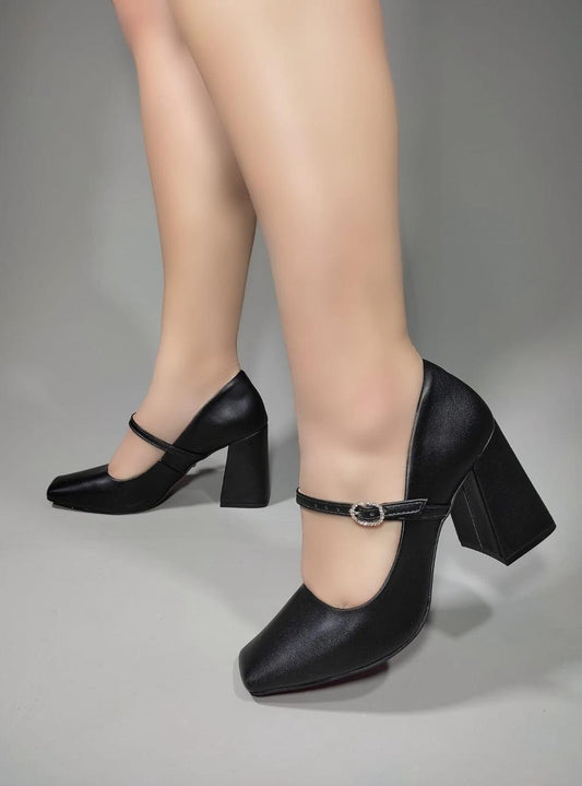 Scarpin Boneca Salto Bloco Preto