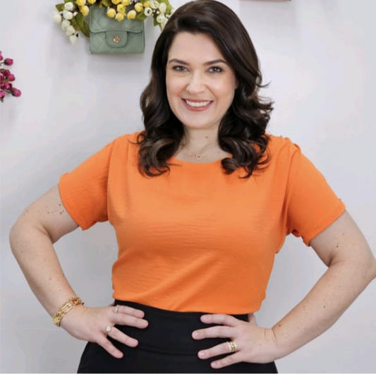 Blusa em Viscose detalhes em botões nas costas Laranja