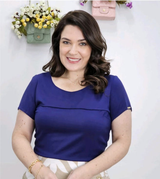 Blusa Viscolinho com detalhe em nervura Azul