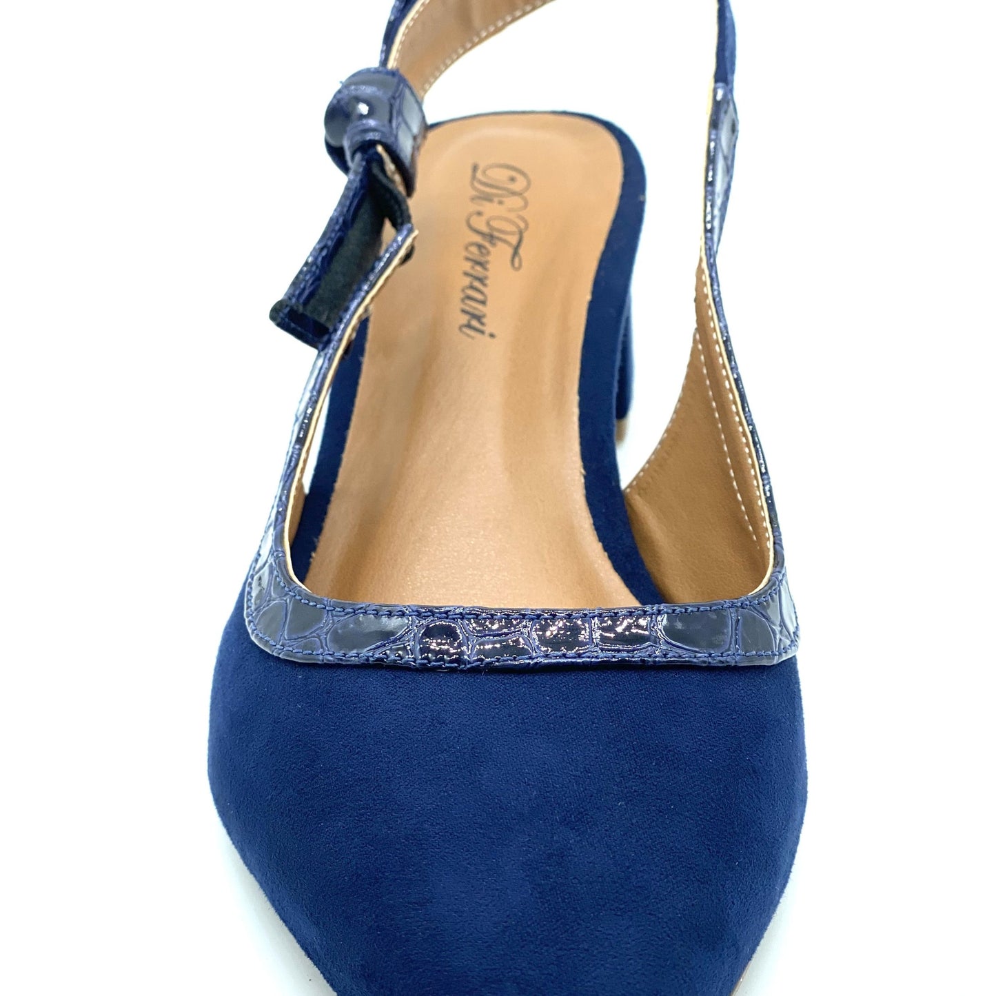 Scarpin aberto Azul nobuck salto bloco