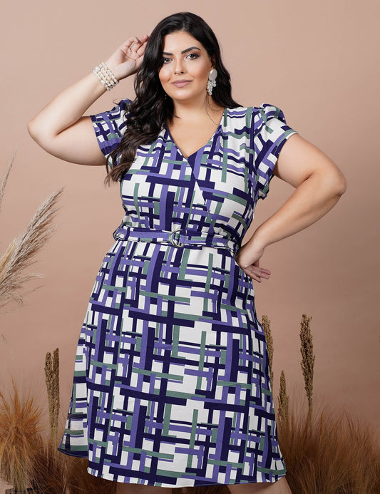 Vestido Crepe Estampado Marinho
