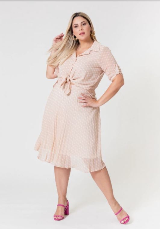 P220 SAIA MIDI PLUS SIZE PLISSADA NATURAL