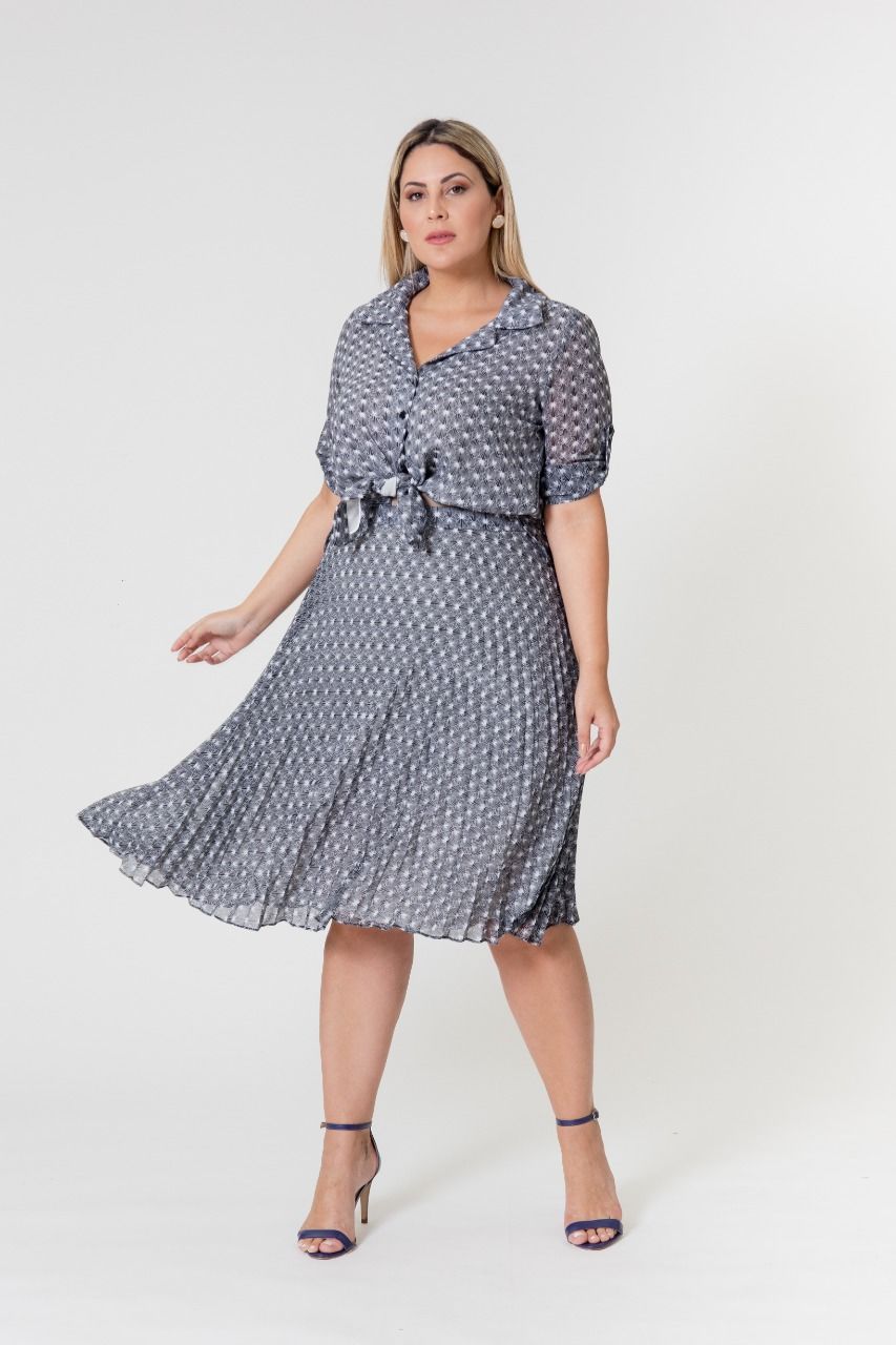P220 SAIA MIDI PLUS SIZE PLISSADA PRETO