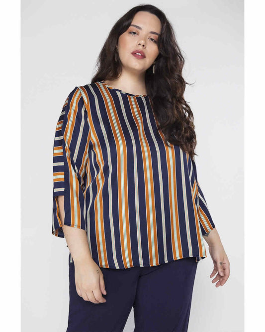 38102 Blusa Listrada Cetim Azul
