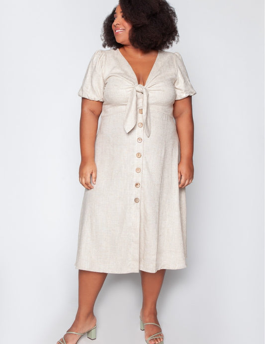 T050.2 Vestido Midi com nó linho