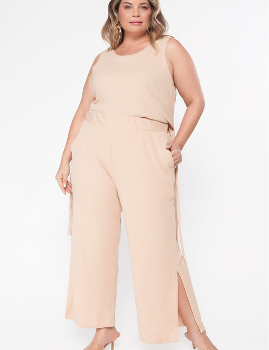 Calça Plus Size de Malha Canela
