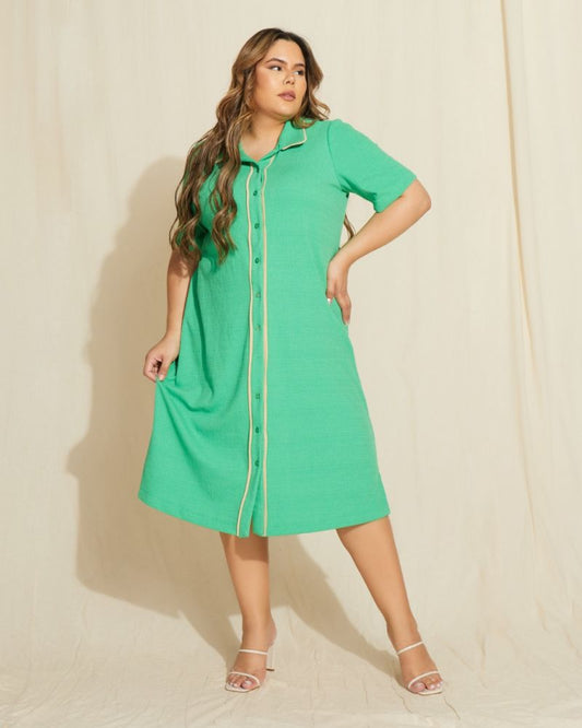 P399.19 Vestido midi com detalhe vivo Verde