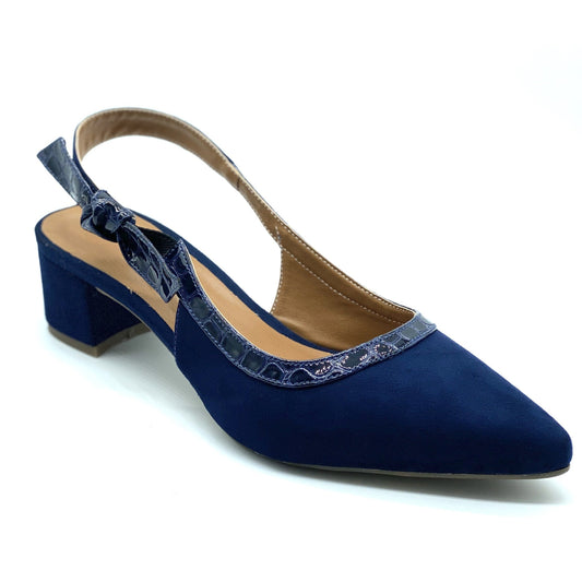 Scarpin aberto Azul nobuck salto bloco