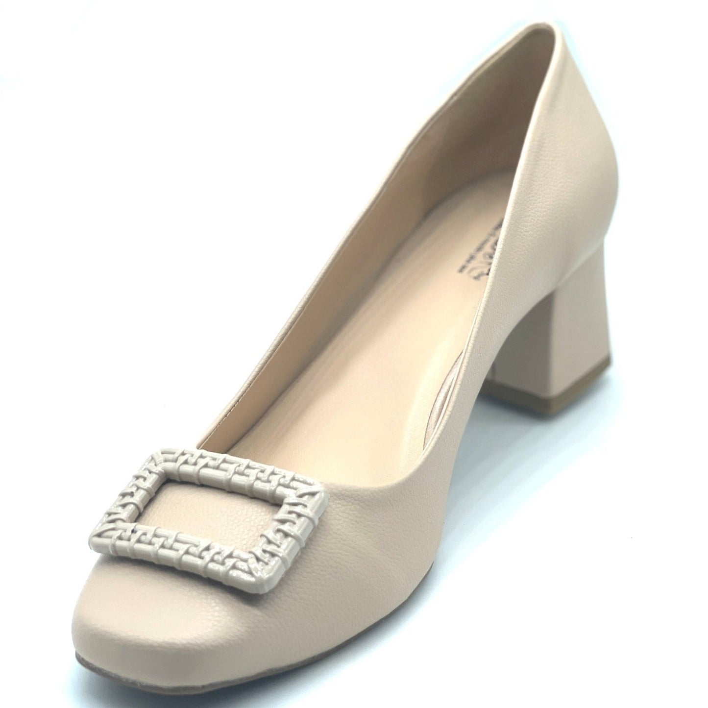 Scarpin Fivela bico quadrado nude