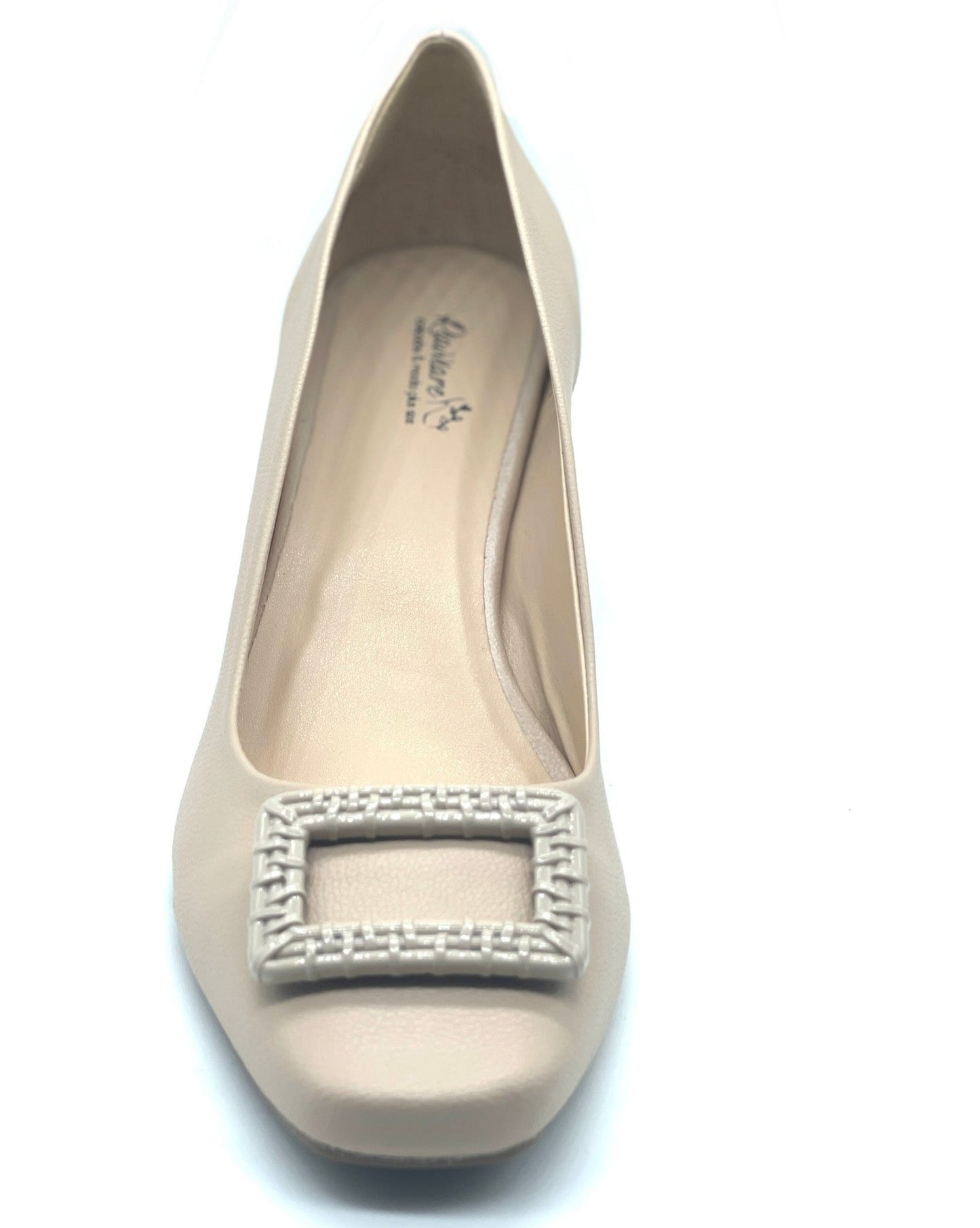 Scarpin Fivela bico quadrado nude