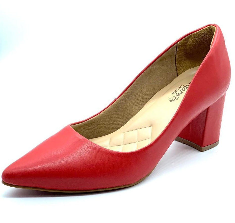 Scarpin vermelho em napa comfort premium salto bloco