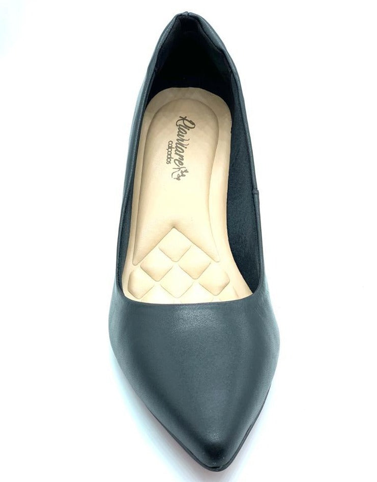 Scarpin preto couro comfort premium salto bloco
