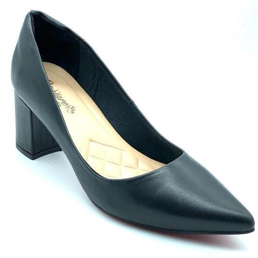 Scarpin preto couro comfort premium salto bloco