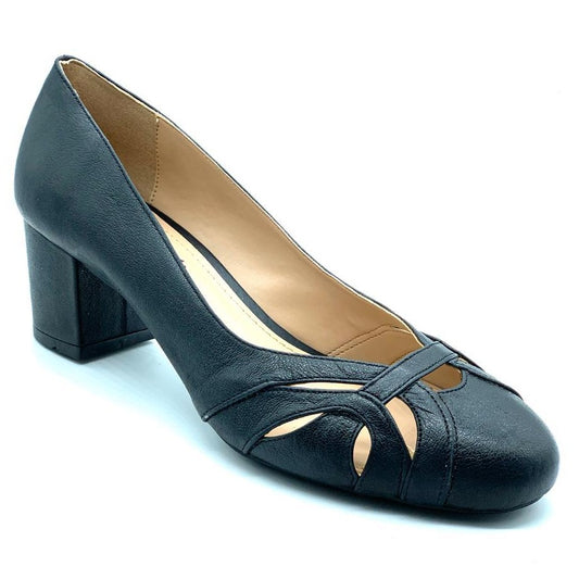 Scarpin preto couro comfort e palmilha comfort salto bloco