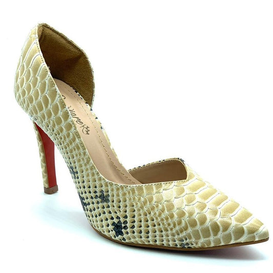 Scarpin anaconda creme de couro e plamilha comfort premium salto fino