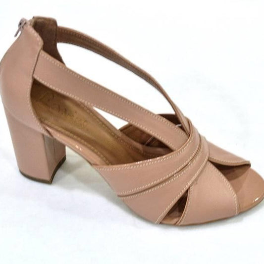 Sandália/Peep toe nude salto bloco