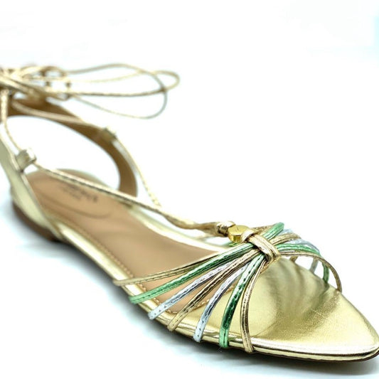 Rasteirinha bico folha dourado e verde de amarrar