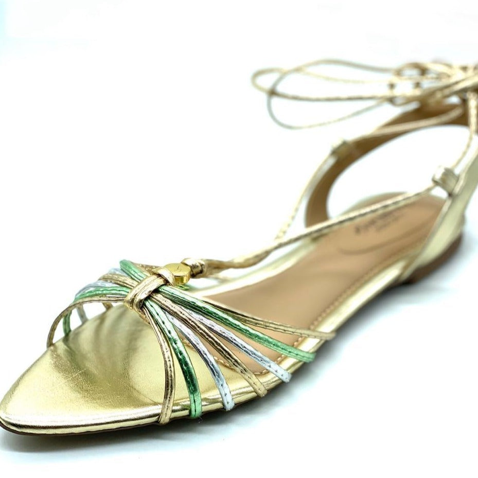 Rasteirinha bico folha dourado e verde de amarrar
