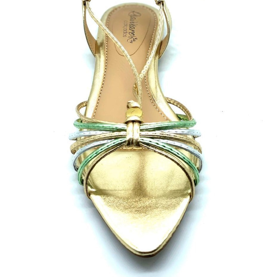 Rasteirinha bico folha dourado e verde de amarrar
