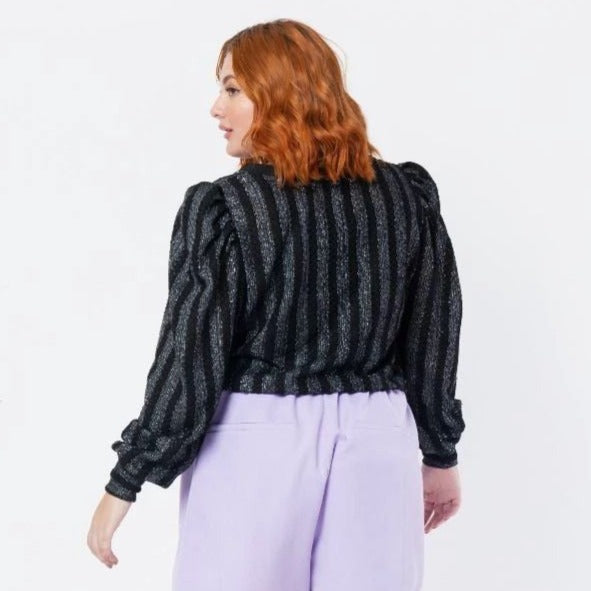 T173 CASACO ML CROPPED MALHA COM LUREX