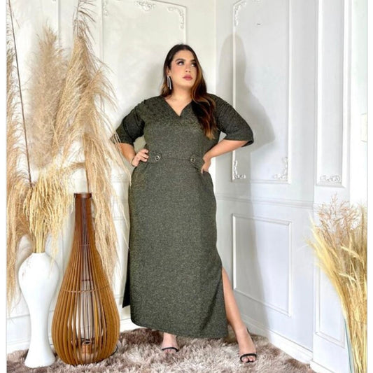 Vestido Plus Size Longo Lurex Preto e Dourado