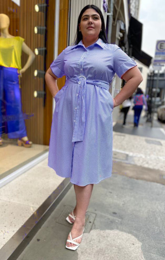 P376.18 Vestido Chemise Listrado Azul