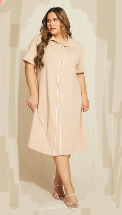 P399.19 Vestido midi com detalhe vivo Bege