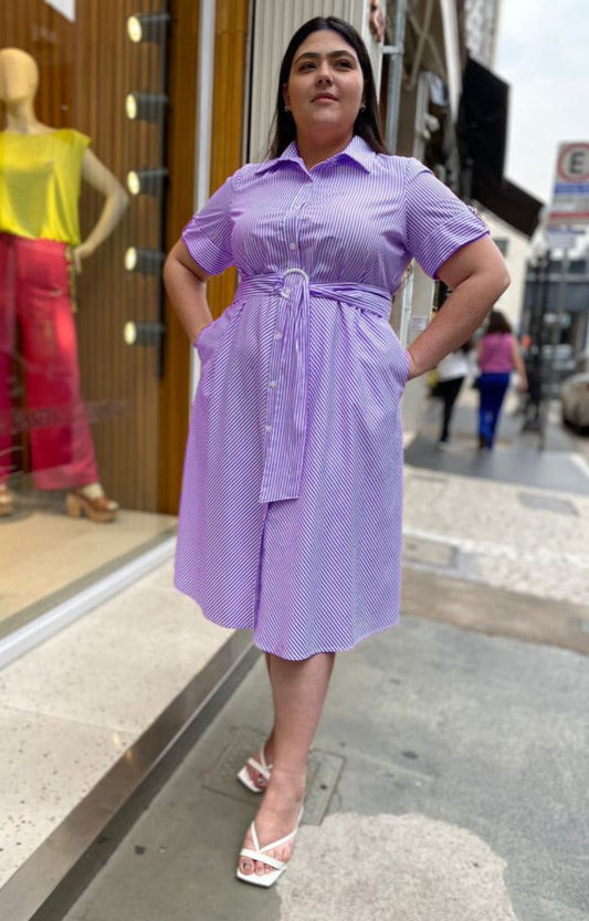 P376.18 Vestido Chemise Listrado Lilás