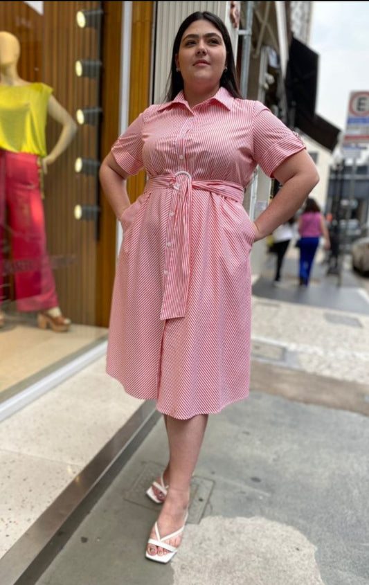 P376.18 Vestido Chemise Listrado Pink