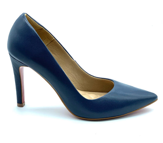 Scarpin Azul couro comfort premium salto fino