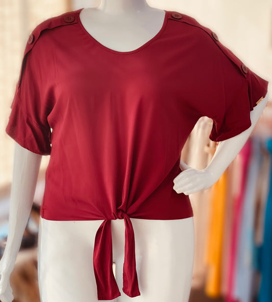 5113 Blusa com Botão no Ombro Vermelho/marsala